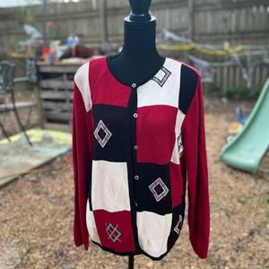 Red white and black checkered cardigan